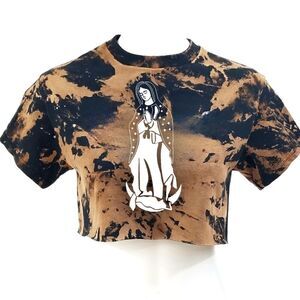 La Virgen the Guadalupe "Our Lady of Guadalupe" Acid Washed Distressed Crop Top